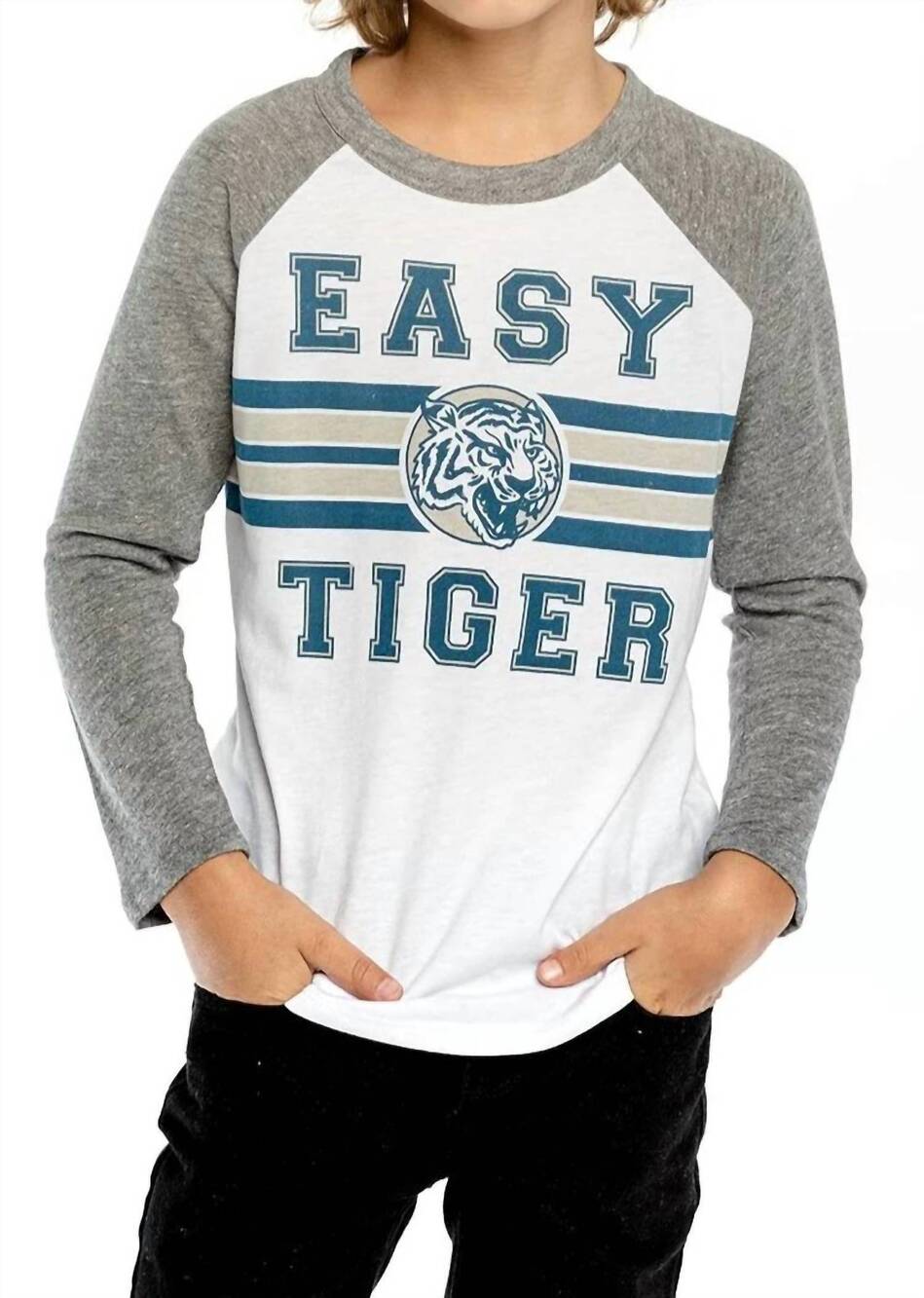 NEW CHASER boy's easy tiger long sleeve raglan tee in white